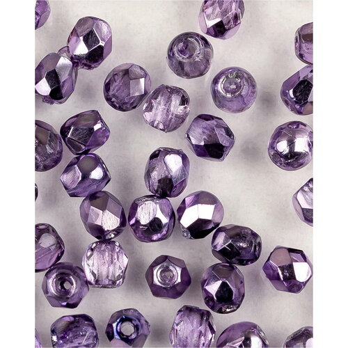 Стеклянные чешские бусины, граненые круглые, Fire polished, Размер 3 мм, цвет Crystal Violet Metallic Ice, 50 шт.