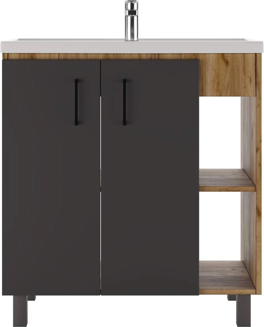 Тумба для комплекта Домино Craft 80 дуб вотан, графит - фото №2