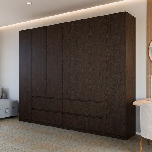 Изображение товара Шкаф распашной Лорд с выдвижными ящиками | ЛДСП Венге | Механизм открывания push-to-open