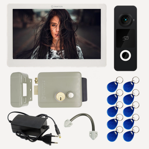 Изображение товара Комплект видеодомофона Tantos NEO HD SE Tuya WiFi (белый) с замком на калитку и бесконтактными ключами (панель графит)