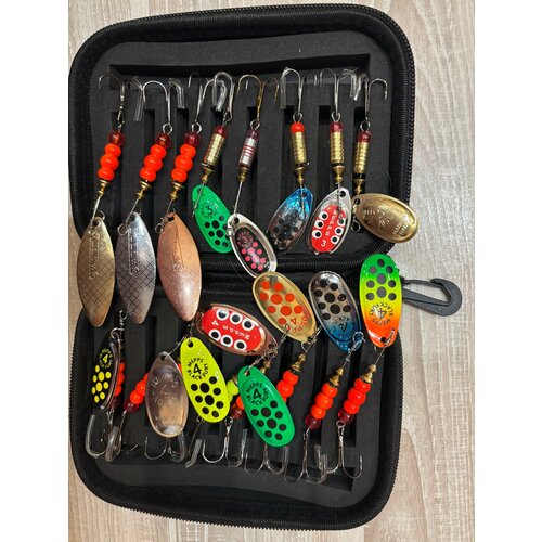 Набор вращающихся блесен MEPPS в чехле-боксе 16 шт, № 3, 4