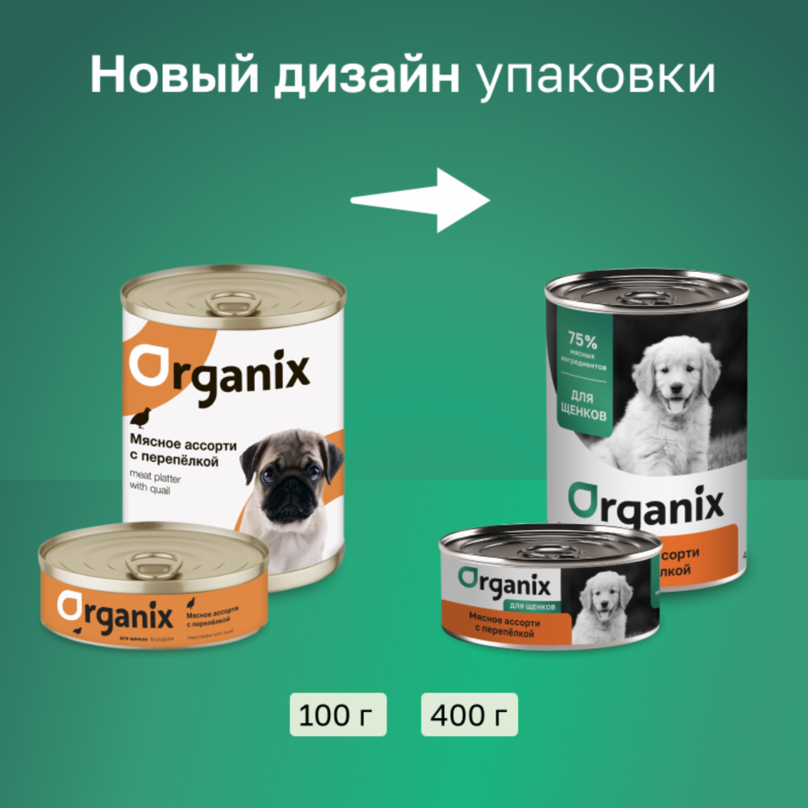Organix консервы для щенков Мясное ассорти с перепёлкой, влажный корм, 400 г — фото 1