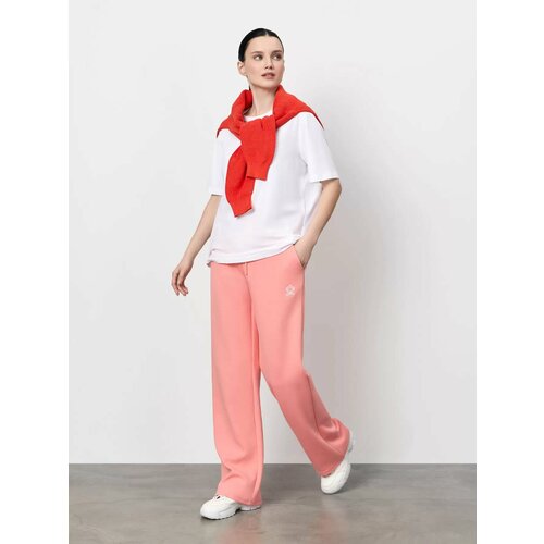 фото Брюки спортивные just clothes коралловый. декор термологотип. карманы спереди 2 б/заст, сзади нет. пояс резинка+утяг шнурок. д 108, размер l, коралловый