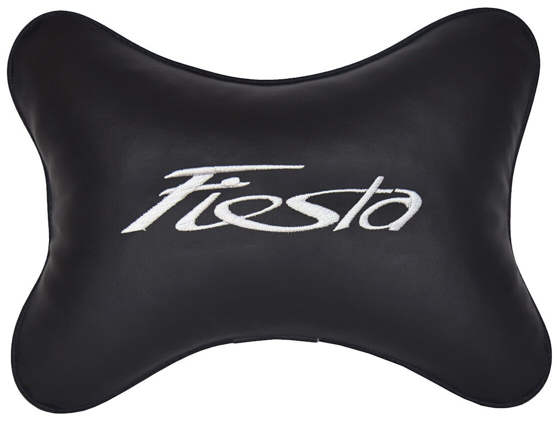 Автомобильная подушка на подголовник экокожа Black с логотипом автомобиля FORD Fiesta