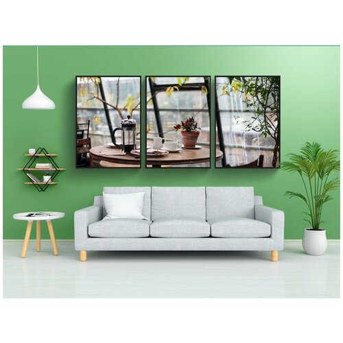 фото Набор модулных постеров для интерьера "консерватория, кофе, растения" 60x90 см. в тубусе, без рамки lotsprints