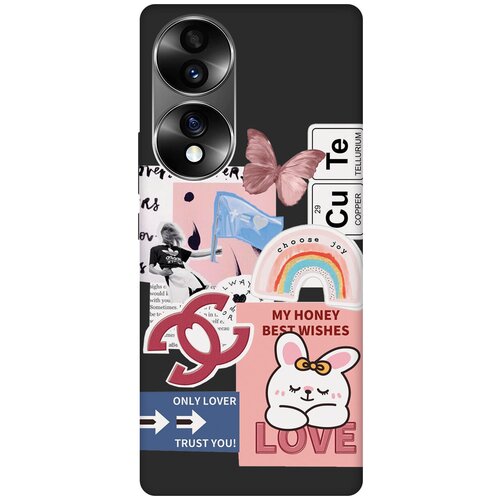 Матовый чехол Cute Stickers для Honor 70 / Хонор 70 с 3D эффектом черный матовый чехол cute stickers для honor 9 хонор 9 с 3d эффектом черный