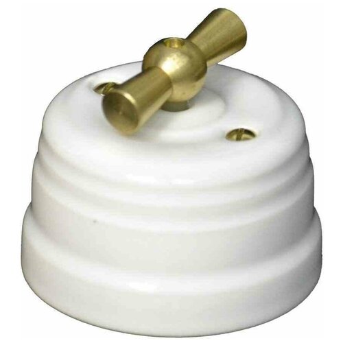 Выключатель 1-кл (проходной) поворотный керамический Edisel GRANDE белый С латунной ручкой арт.KRD0355