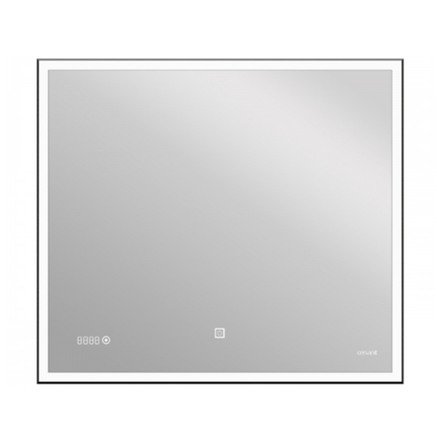 фото Led зеркало 011 design 100x80 с подсветкой часы металл. рамка прямоугольное cersanit