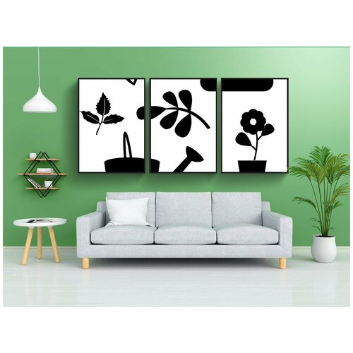 фото Набор модулных постеров для интерьера "сад силуэты, садоводство, изгородь" 60x90 см. в тубусе, без рамки lotsprints