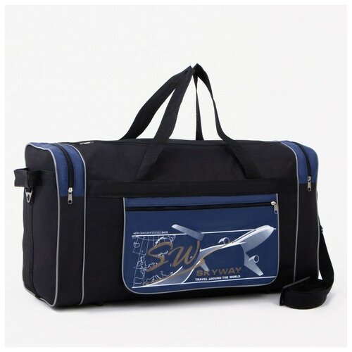 фото Сарабелла сумка спортивная на молнии, 3 наружных кармана, длинный ремень, цвет чёрный/синий sarabella