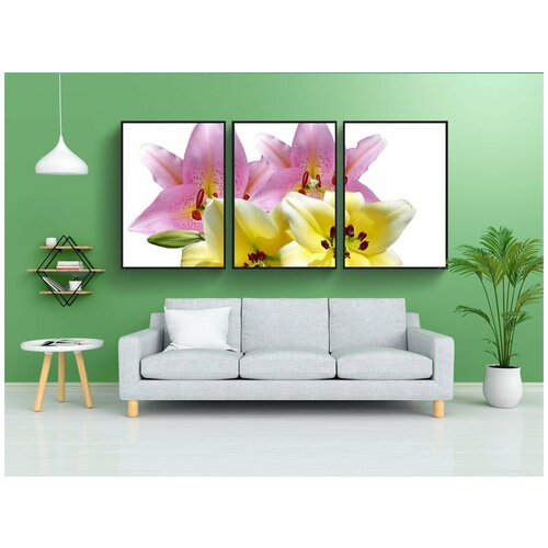 фото Набор модулных постеров для интерьера "лилии, лилии цветы, расцветает" 60x90 см. в тубусе, без рамки lotsprints