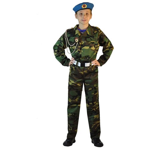 Купить Костюм Спецназовец парадный детский Карнавалия.рф 32 (122-128 см) (берет, значок, пояс, куртка, брюки, тельняшка), Карнавальные костюмы