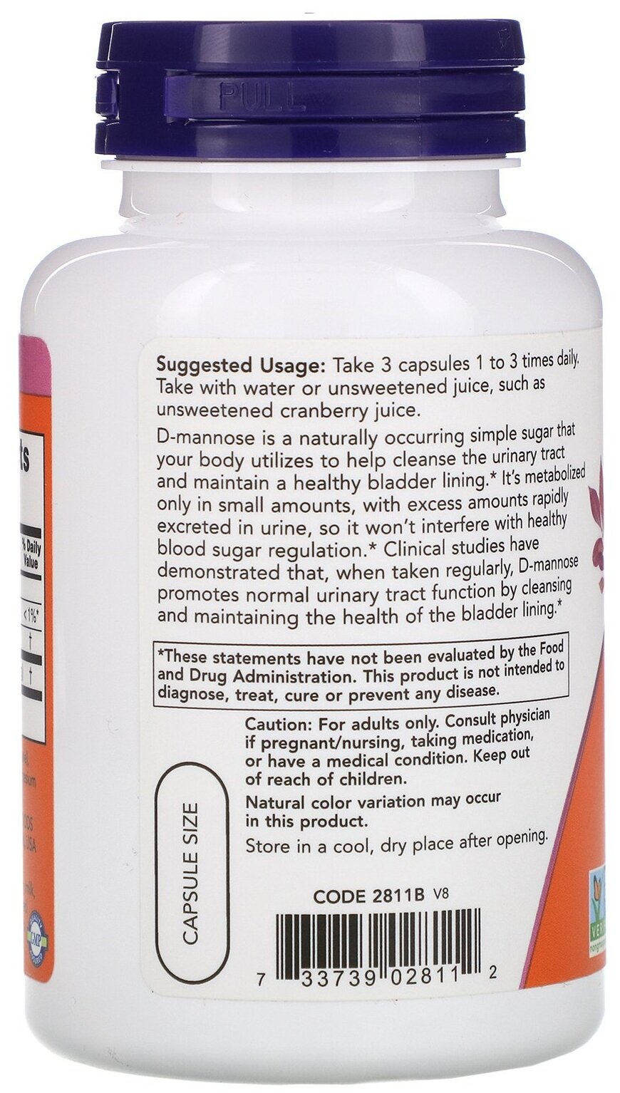 NOW Foods, D-Mannose, 500 mg, D-манноза, 500 мг, 120 вегетарианских капсул