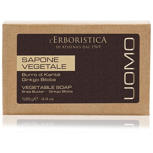Мыло твердое L'Erboristica/Эрбористика растительное с маслом ши и гинкго билоба, UOMO, Италия, 125 г