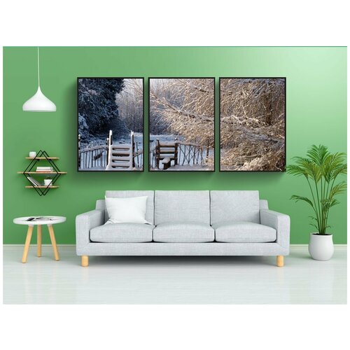 фото Набор модулных постеров для интерьера "снег, зима, пейзаж" 60x90 см. в тубусе, без рамки lotsprints