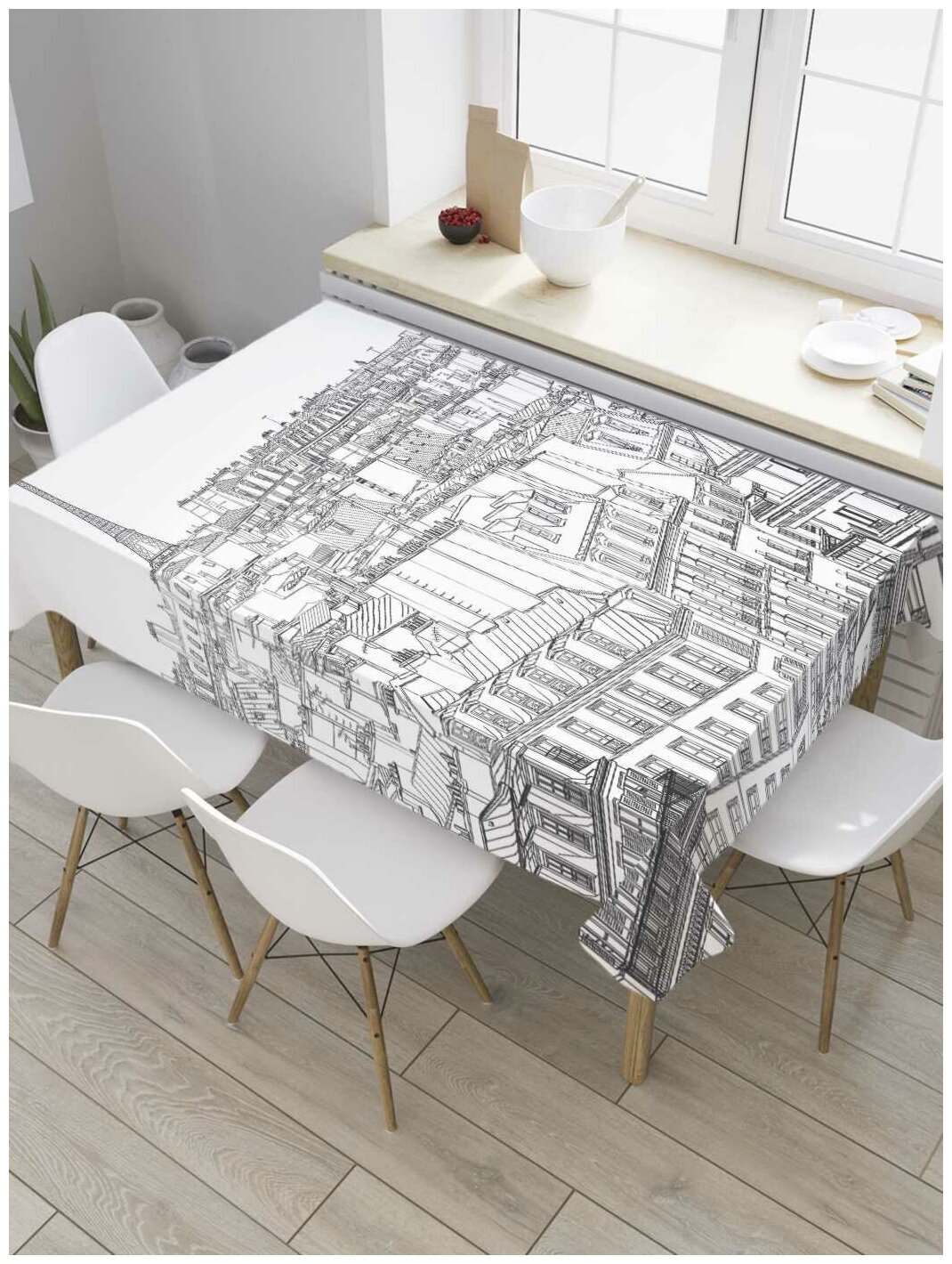 Скатерть прямоугольная JoyArty на кухонный стол "Зарисовки из Парижа" из оксфорда, 120x145 см