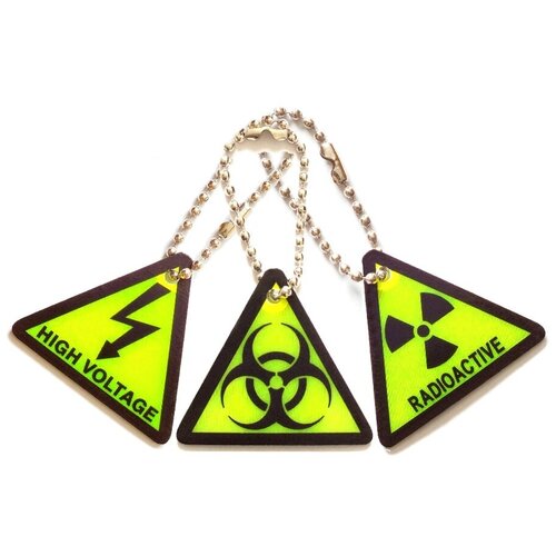 Брелок светоотражающий на цепочке в наборе 3 штуки, Предупреждающие знаки