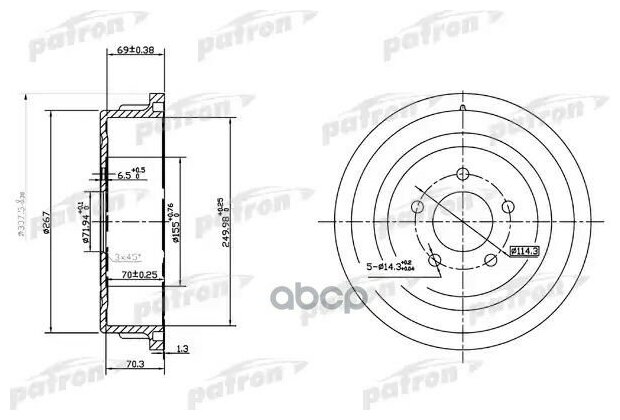 Барабан Тормозной Задн Chrysler: Voyager Ii 95-01, Plymouth: Voyager 95-01 PATRON арт. PDR1482