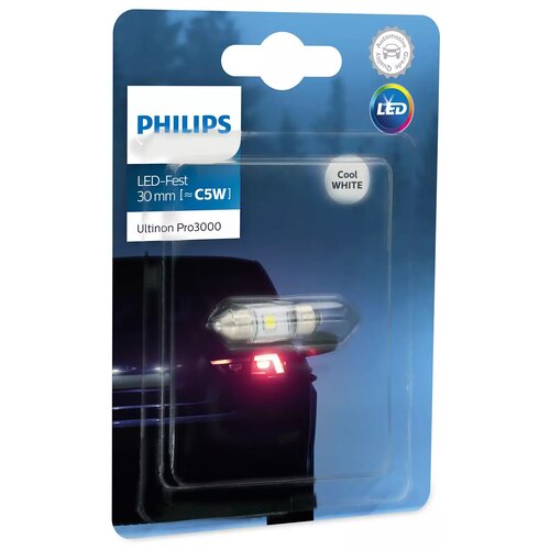 фото Лампа автомобильная светодиодная philips ultinon pro3000 si 11860u30cwb1 c5w 12v 0.6w 1 шт.
