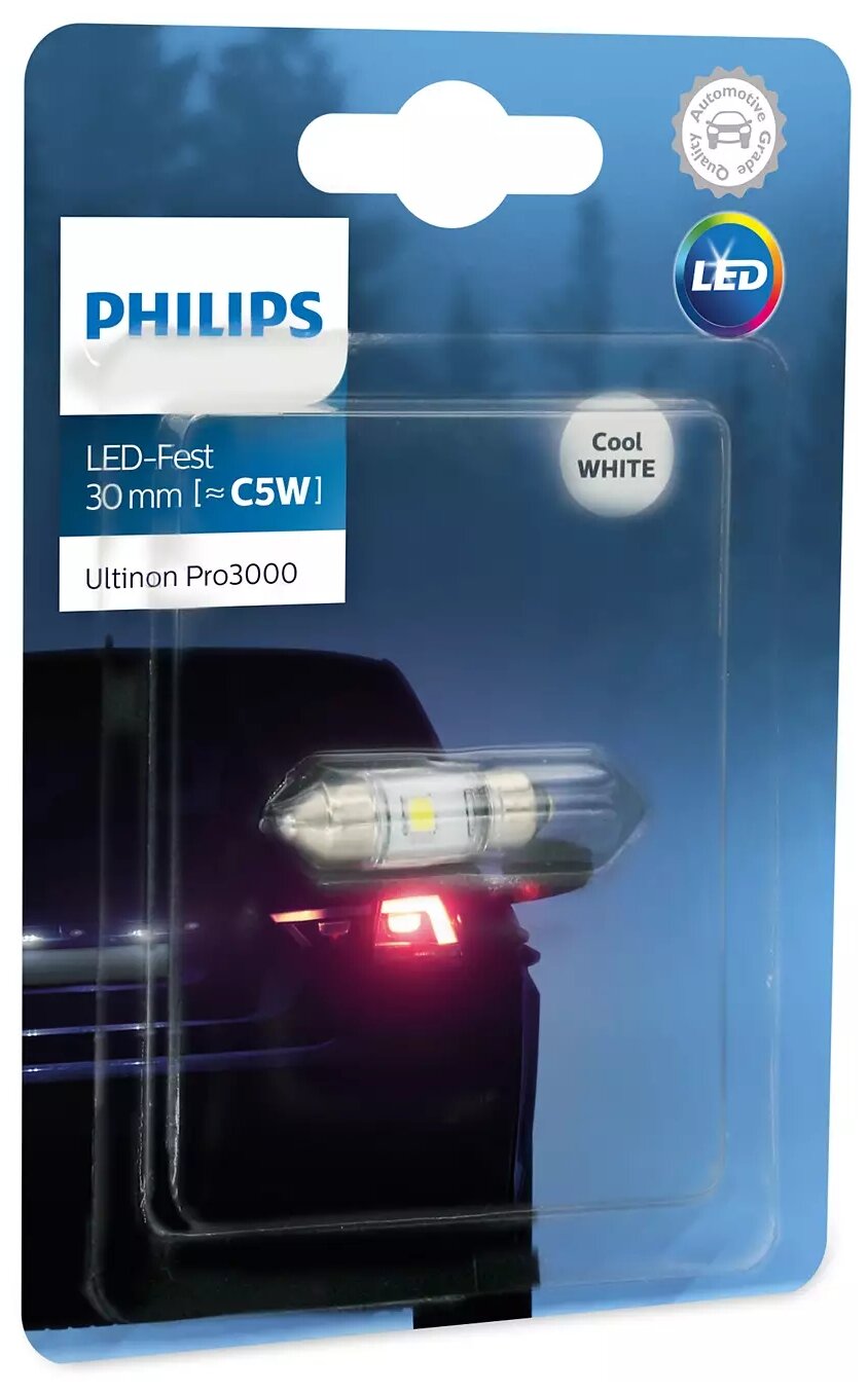 Лампа автомобильная светодиодная Philips Ultinon Pro3000 SI 11860U30CWB1 C5W 12V 0.6W SV8.5