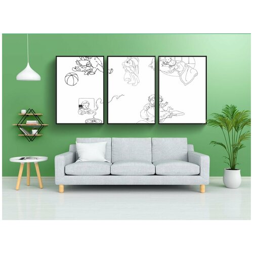 фото Набор модулных постеров для интерьера "винтаж, детка, штриховая графика" 60x90 см. в тубусе, без рамки lotsprints