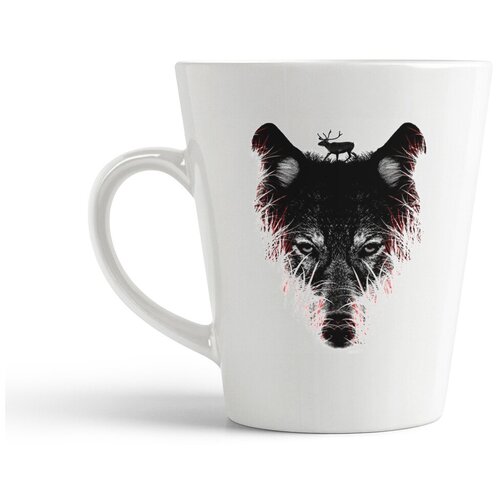 фото Кружка-латте coolpodarok животные волк трава на голове олень чб