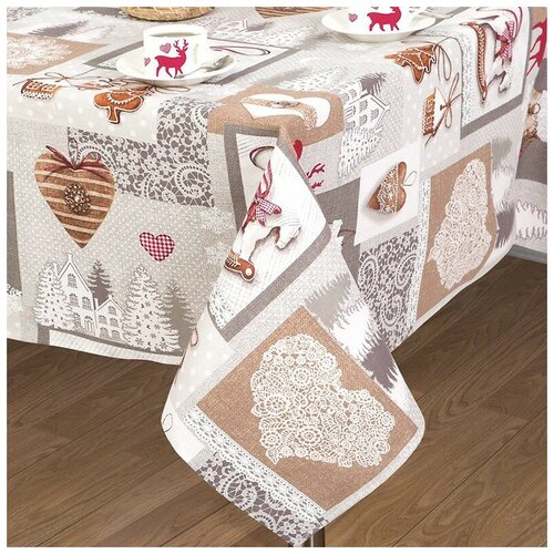 Скатерть на стол хлопок, Скатерть новогодняя на стол, Подарок на Новый год, Рогожка, 150х260 см, Вселенная текстиля, № 11470/1 Лапландия