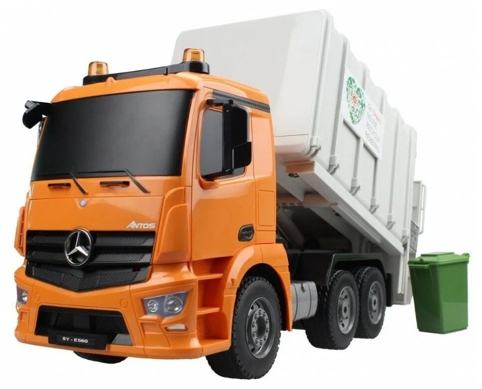 Мусоровоз Double Eagle Mercedes-Benz Antos (E560-003), 1:20, 41 см, оранжевый/белый