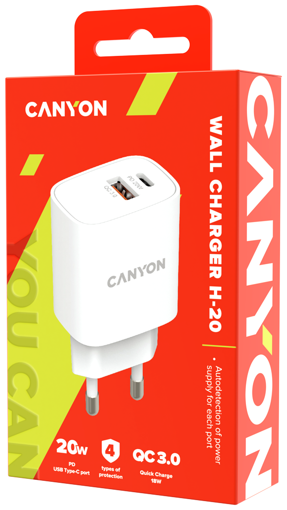 Зарядное устройство сетевое Canyon CNE-CHA20W04 USB-A/C, белый - фото №3