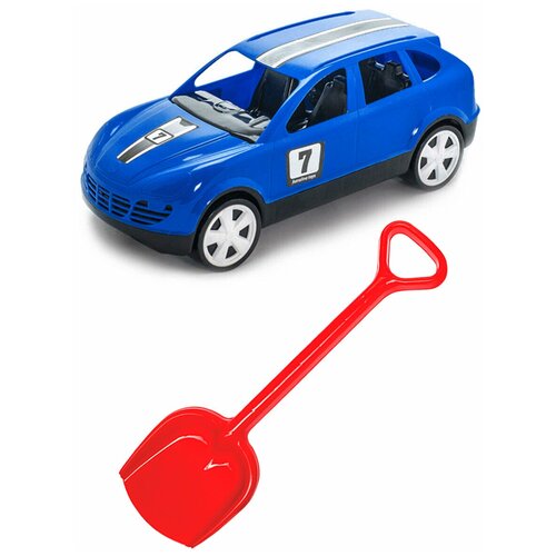 фото Набор летний: игрушка "детский автомобиль" (кроссовер) синий + лопатка 50 см. каролина тойз karolina toys