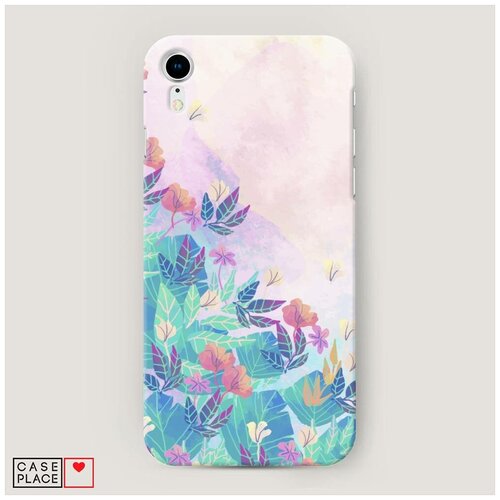 фото Чехол пластиковый iphone xr (10r) розовые цветочки голубые листики case place