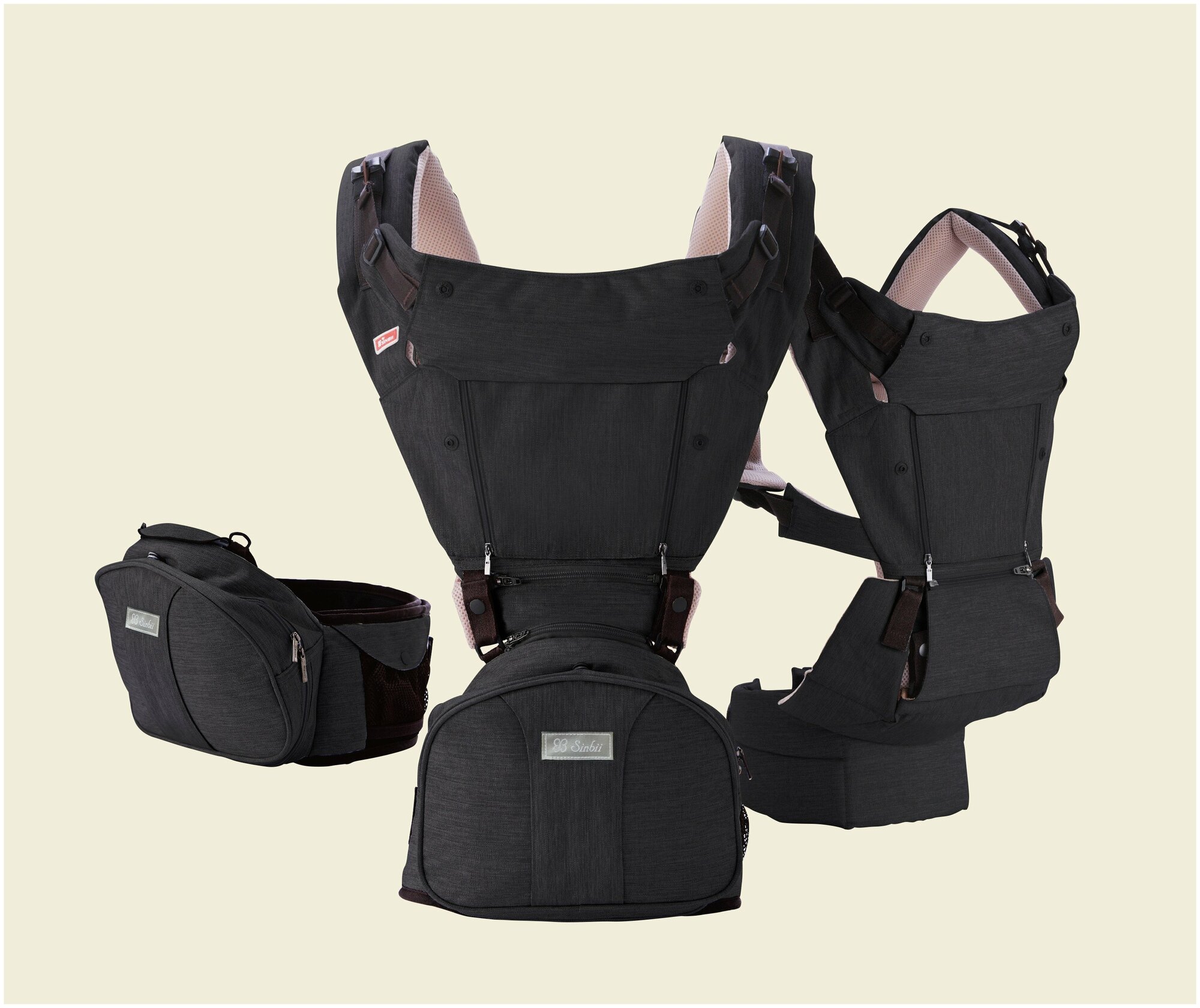 Эргорюкзак + Хипсит Sinbii Premium Hipseat S-Pocket Set. Черный