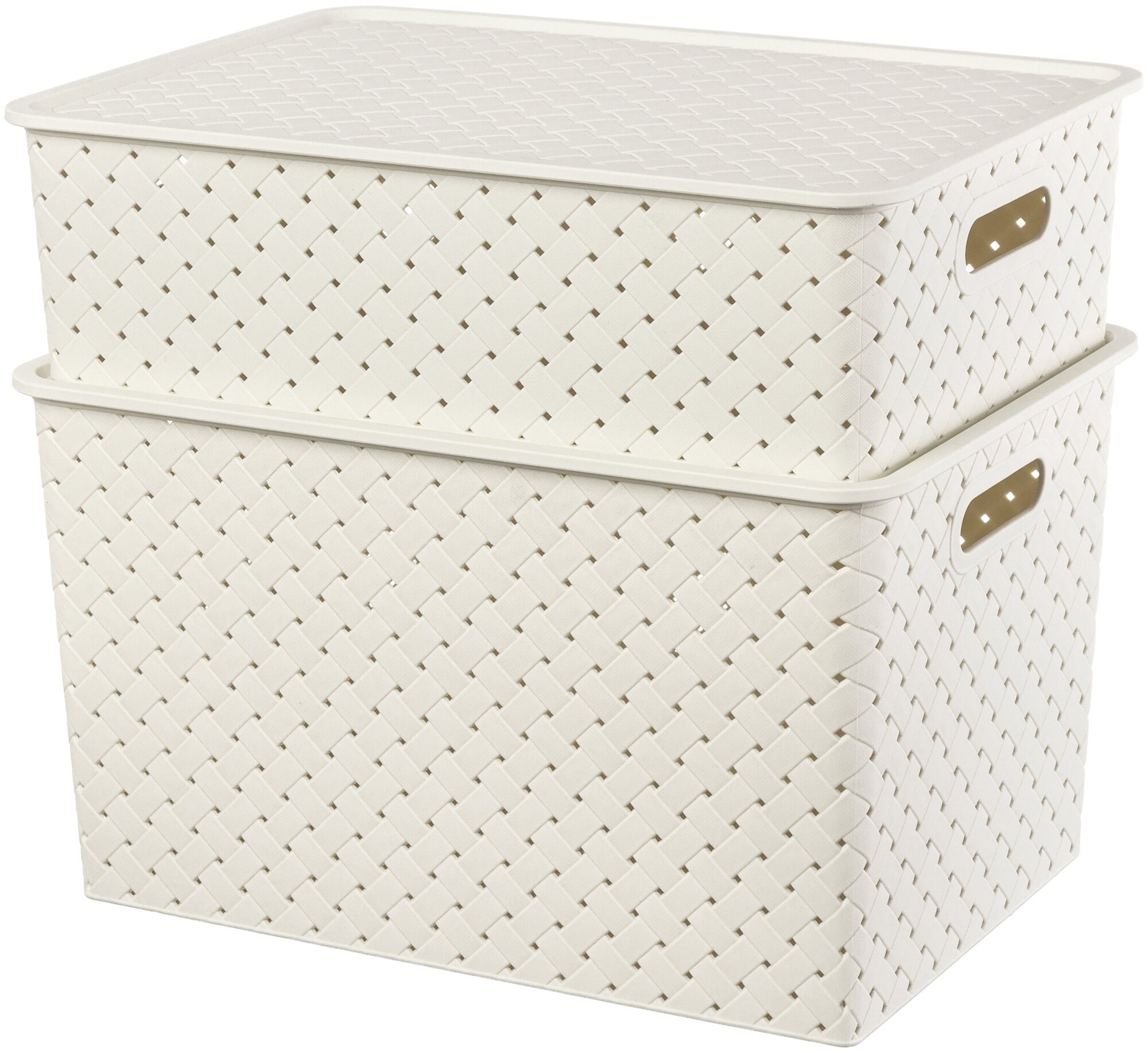 Корзинка / коробка для хранения / с крышкой 2 шт, Береста, 7,5 л и 14 л EL Casa, цвет слоновая кость, набор - фотография № 1