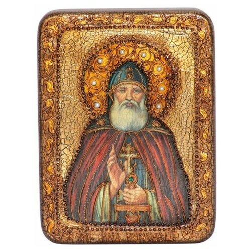 икона святой илия муромец на мдф 4х6 Подарочная икона Преподобный Илия Муромец, Печерский на мореном дубе 15*20см 999-RTI-258m