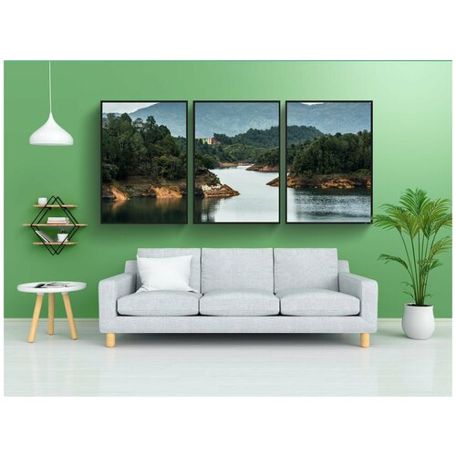 фото Набор модулных постеров для интерьера "река, пейзаж, растительность" 60x90 см. в тубусе, без рамки lotsprints