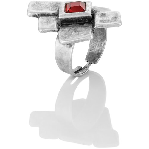 Дизайнерское кольцо с красным кристаллом универсального размера с эффектом состаривания