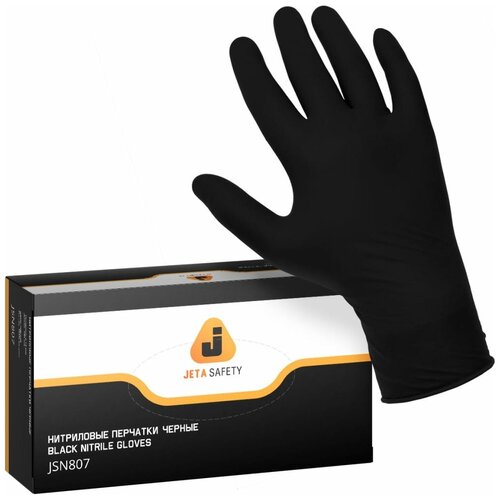 Jeta Safety Перчатки нитриловые черные, размер М/8/упак.100 шт (50 пар), JSN8 перчатки одноразовые нитриловые safe area 100 шт 50 пар черные размер l