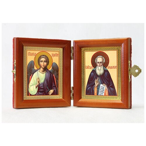 Складень именной Преподобный Александр Свирский - Ангел Хранитель, из двух икон 8*9,5 см