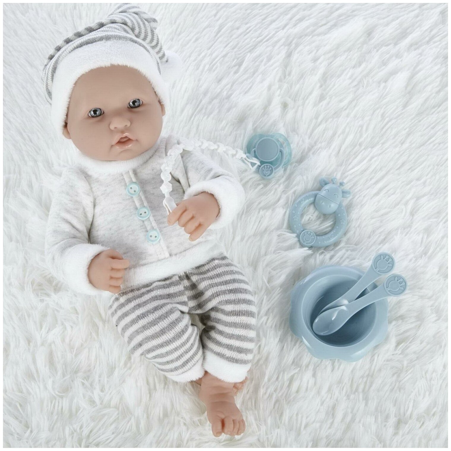 Пупс JUNFA Pure Baby 35см в кофточке, штанишках и шапочке, в коробке WJ-B9973