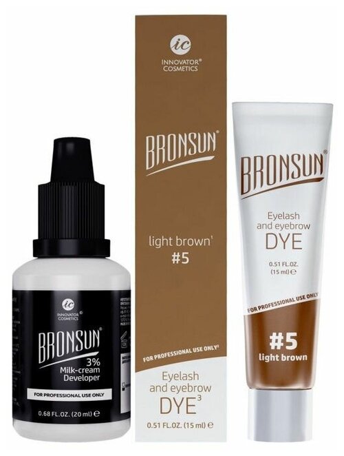 Bronsun Набор краска для ресниц и бровей 15 мл + оксидант-молочко 20 мл, 5 light brown, 15 мл