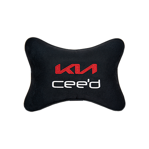 фото Автомобильная подушка на подголовник алькантара black с логотипом автомобиля ceed vital technologies