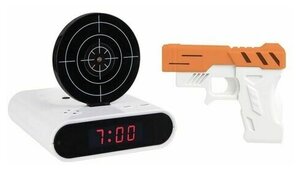 Часы-будильник с мишенью и лазерным пистолетом Снайпер Gun Alarm Clock (белый)