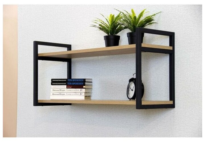 фото Полка настенная Лофт-1 800х280х380 дуб крафт золотой/черный матовый 7295415