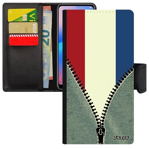 фото Противоударный чехол книжка на телефон // galaxy a40 // "флаг голландии на молнии" туризм страна, utaupia, серый