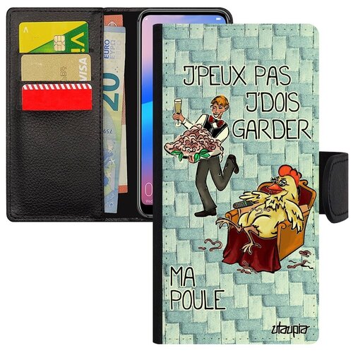 фото Качественный чехол-книжка на телефон // galaxy a10 // "не могу - у меня курица!" картинка карикатура, utaupia, голубой