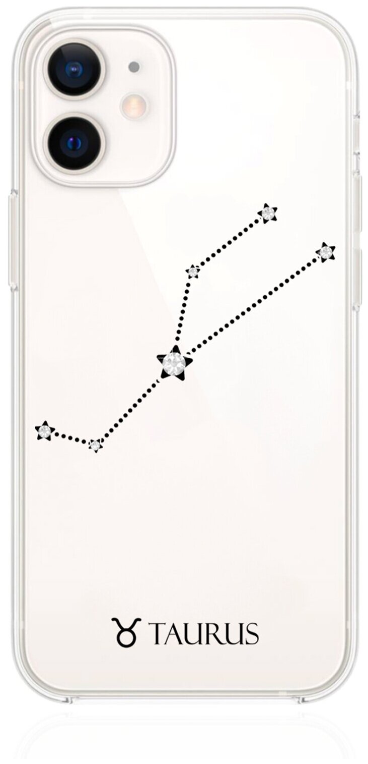 Прозрачный силиконовый чехол с кристаллами Lux для iPhone 12 Mini Знак зодиака Телец Taurus для Айфон 12 Мини