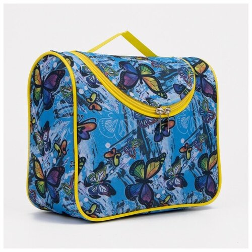 фото Косметичка на молнии, ручки для переноски, жесткое дно, синий market-space