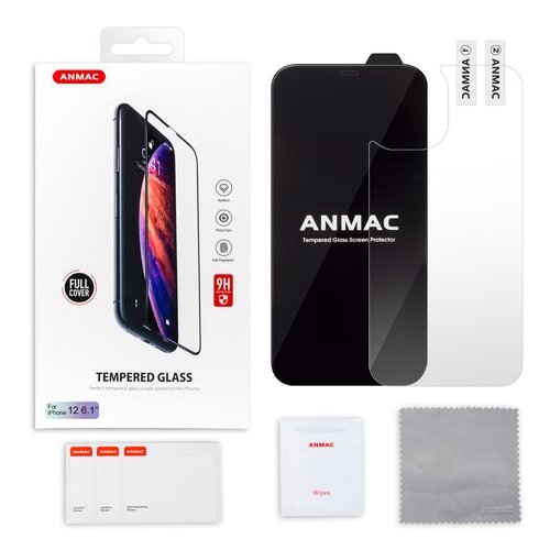 Защитное стекло для iPhone 12/12 Pro + пленка назад Full Cover ANMAC черный Арт.1137388