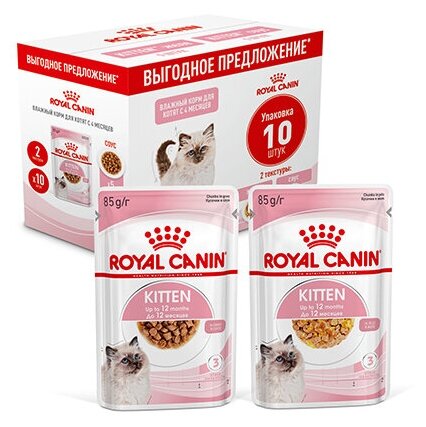 Royal Canin Kitten влажный корм для котят, соус и желе, мультипак (5+5) 10х85 г. - фотография № 13