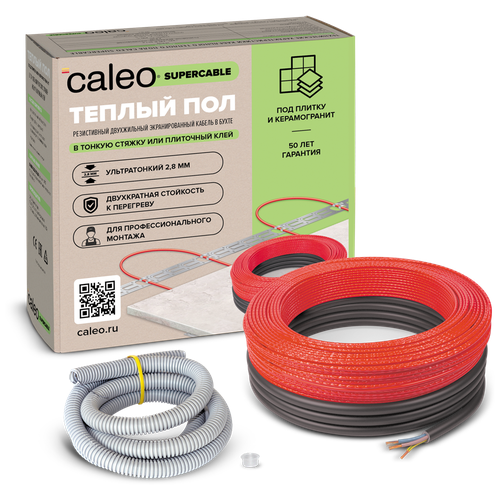 Греющий кабель, Caleo, Supercable 18W, 12.5 м2, длина кабеля 90 м греющий кабель золотое сечение gs 1600 90 0 90м 10 м2 длина кабеля 90 м